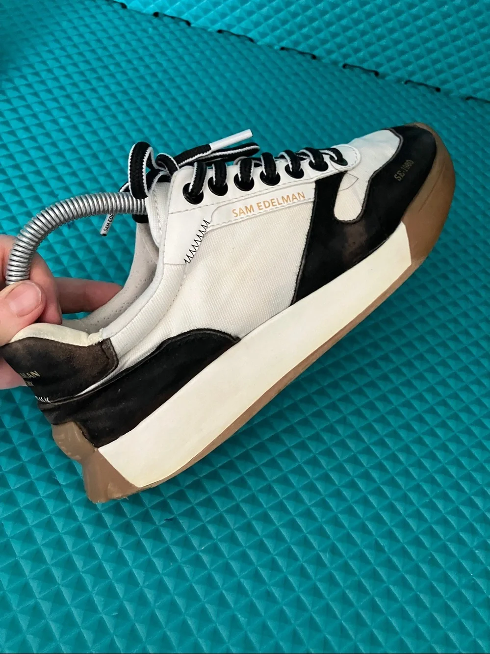 SAM EDELMAN Women Layla Black/White Suede Mixed Retro Inspired Sneakers | 8